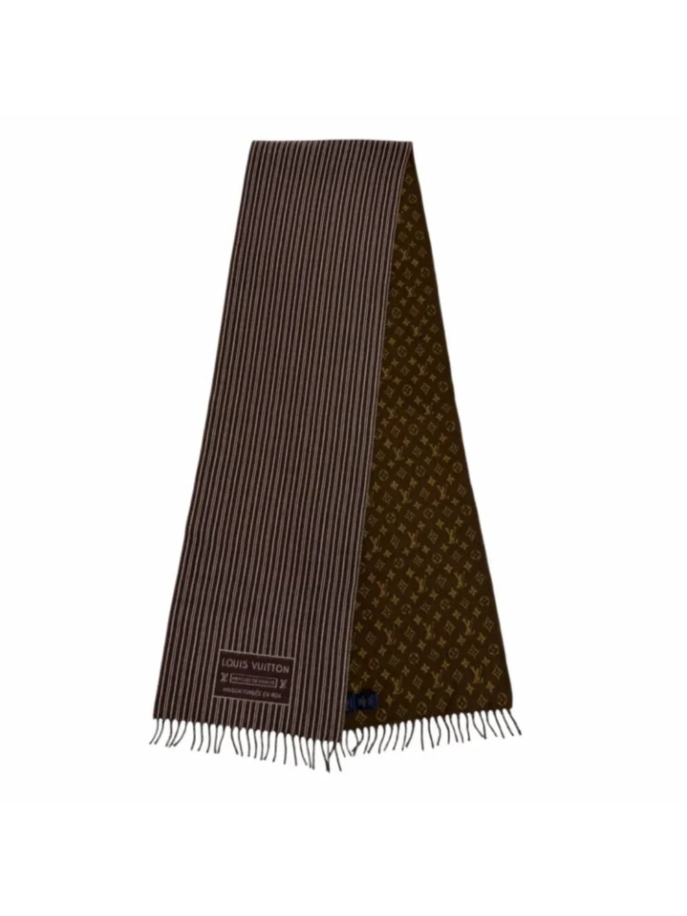 Louis Vuitton My Neverfull Cashmere Mixed Monogram Scarf with Fringe Brown Tote